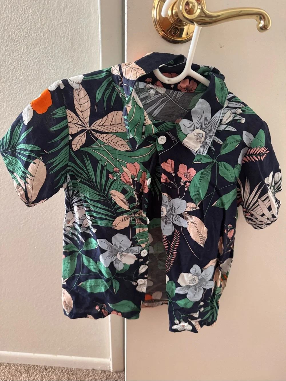 Boys Navy Tropical Print One-Piece Swimsuit
